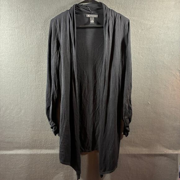 vtg women silk blend cardigan medium black neutral minimalist capsule basic - Picture 1 of 5
